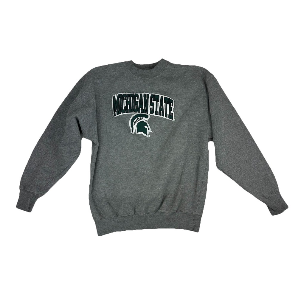 Michigan State Spartans Crewneck Sweatshirt Mens M Gray Worn Distressed Pullover